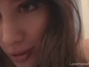 Gorgeous brunette records herself in the bathroom mirror 2/16