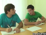 Two boys screw old granny teacher on the floor 1/16