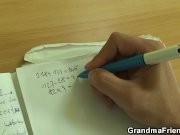 Two boys screw old granny teacher on the floor 2/16