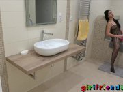 Girlfriends Secretly films girl masturbating then pussy licking on stairs 3/16