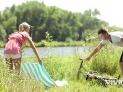 Sexy blonde girl and her man make love outdoors 2/16