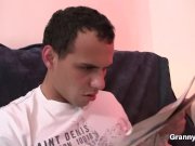 Hairy pussy granny masseuse sucks and rides cock 1/16