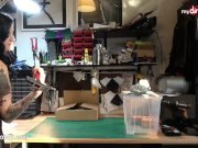 My Dirty Hobby - Sexy goth chick masturbates in workshop 2/16