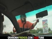 Slutty granny takes two cocks in the fields 2/16