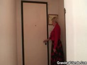 Old blonde spreads legs for two cocks 1/16