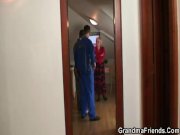 Old blonde spreads legs for two cocks 3/16