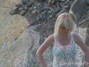 Hot blonde with big tits enjoys the lake 6/16