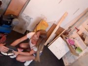 Blonde Babe Threesome: Salesman Gets Blowjobs and Anal Sex 3/16