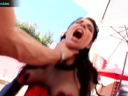 Beverly Hills in pantyhose and red leather outfit getting her anal 1/16