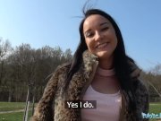 Public Agent Brazilian brunette rides cock on the backseat 9/16