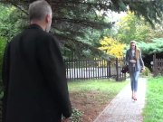 Old man bangs a sexy babe on the couch 2/16