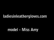 Blonde Milf strips off sexy white lingerie fingers pussy in leather gloves 15/16