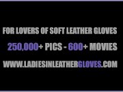 Nylon clad blonde rubs her soft leather gloves against big tits wet pussy 1/16