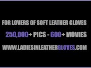 Nylon clad blonde rubs her soft leather gloves against big tits wet pussy 16/16