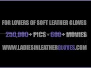Nylon clad blonde rubs her soft leather gloves against big tits wet pussy 2/16