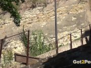 Desperate To Pee - Eurobabe relieves herself outside in public 2/16