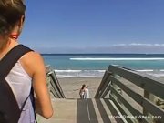 Handjob from busty brunette on beach 2/16