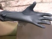 Kinky babes Harley Elle love to rub soft leather gloves on their big boobs 13/16