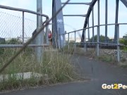 Public Pee - Hot babe relieves pee desperation near railway 1/16