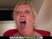 Nasty old granny spreads legs for two dicks 13/16