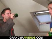 Nasty old granny spreads legs for two dicks 4/16