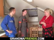 Nasty old granny spreads legs for two dicks 5/16