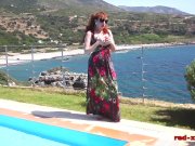 Red XXX stuffs her mature pussy with a banana outdoors 2/16