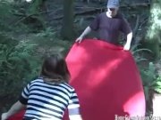 Amateur couple goes for a hike and fucks in the woods 2/16