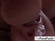 Cute brunette sucks and chokes on a big cock 11/16