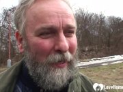 Cute woman and an older dude fuck outdoors 1/16