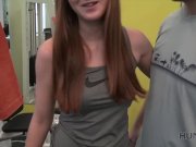 HUNT4K. Man for money let stranger fuck his slutty girlfriend in gym 8/16