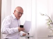 DADDY4K. Bald daddy stretches divine blonde Candee Licious on couch 1/16