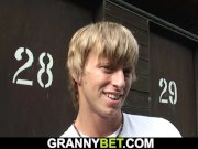 Smart guy fucks old blonde granny on public 2/16