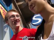HUNT4K. Slim brunette fucked by guy in front of her nerdy cuckold 4/16