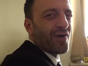 Subslut Montse Swinger gags on cock before rough anal fuck 4/16