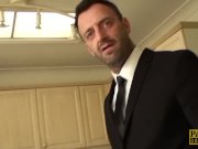 Subslut Montse Swinger gags on cock before rough anal fuck 9/16