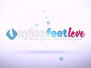 Hot brunette with ballet flats and pantyhose smoking a cigarette 1/16