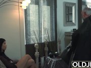 18 years old nympho starts masturbating in front of grandpa and fucks him 2/16