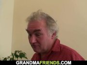 Very old woman swallows two cocks after masturbation 8/16