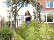 Pale redhead in stockings fucked outdoors 1/16