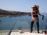 Mature Red XXX fucks a champagne bottle outside 4/16