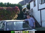 Her busty blonde old mom and husband fucking on the backyard 3/16