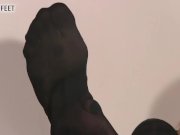 Schoolgirl in black dotted stockings plays with her feet 15/16