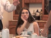 DADDY4K. Aroused babe let BF's handsome dad stretch her all over sofa 2/16