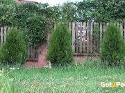 Dark haired hottie pees on grass near the airport 3/16