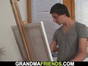 Old lady sucking and riding two cocks at once 2/16