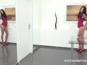 EXTREME closeup peeing for brunette in fishnet - Pussy Pissing 5/16