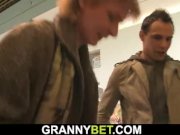 Picked up old blonde woman enjoys riding his young cock 2/16