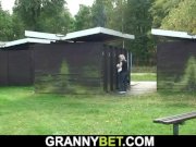 Busty 70 years old blonde granny takes cock in the changing room 1/16