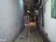 Jeny Smith looses her clothes and sneaks naked in the underground corridor 9/16